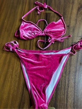 SHEIN Hot Pink Velvet Bikini Top